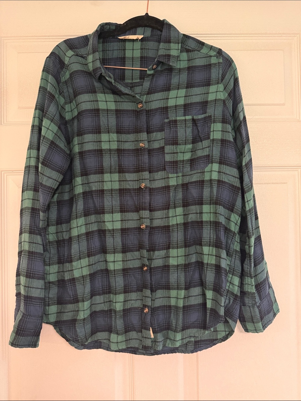 Hollister Green and Navy Plaid Button-Down Shirt
